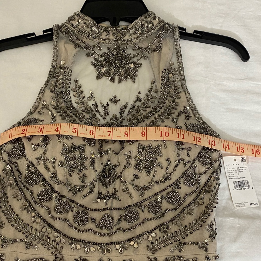 NWT Aidan Mattox Embellished Evening Dress Size 2 (Color Gun Metal) - Picture 15 of 16